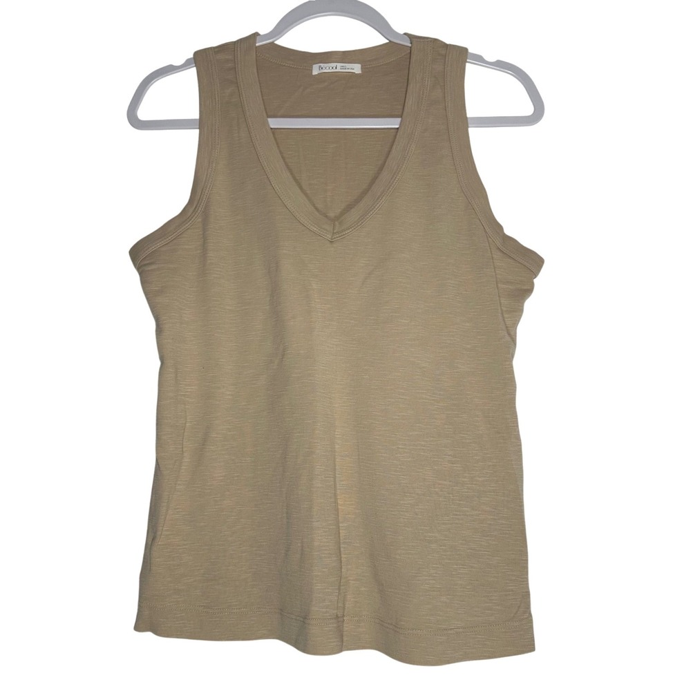 Becool Womens V-Neck Cotton‎ Slub Knit Tank Top Tan Khaki summer Large